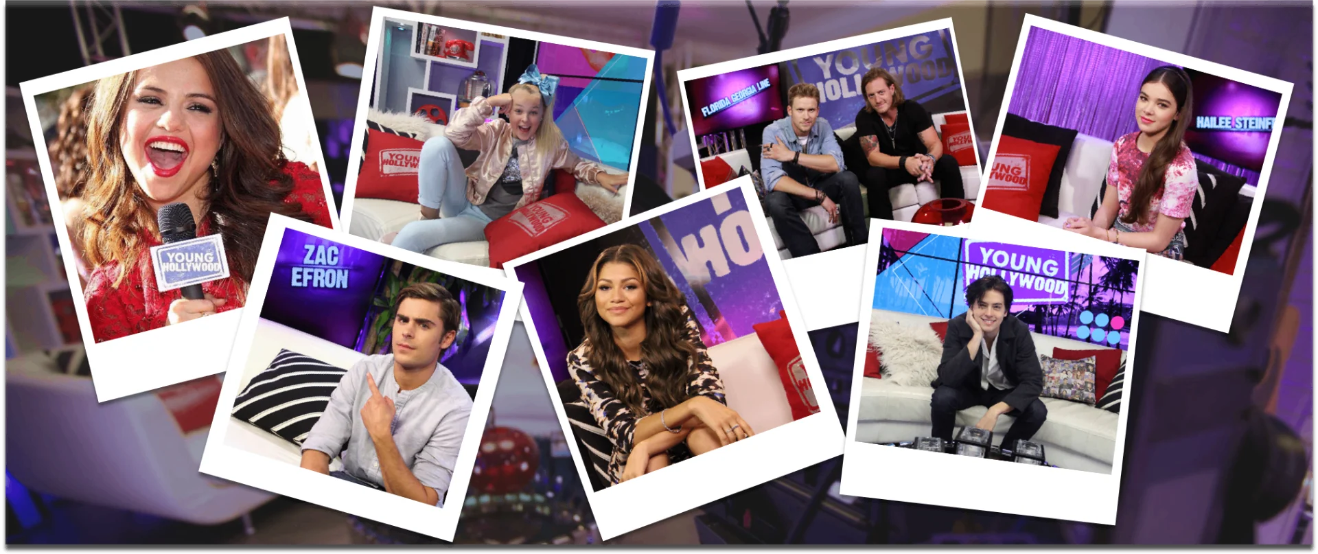 A collage of Young Hollywood celebrity interviews